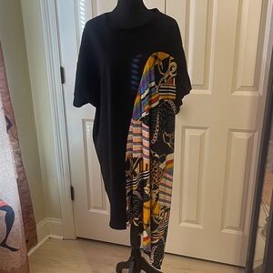 3x plus size stretchy Black and Multicolor Graphic asymmetrical T-Shirt Dress